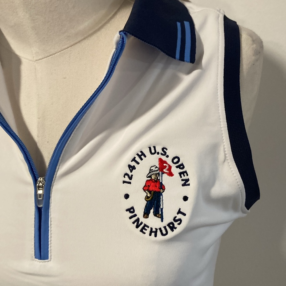 Peter Millar White and Navy Sleeveless Golf Polo